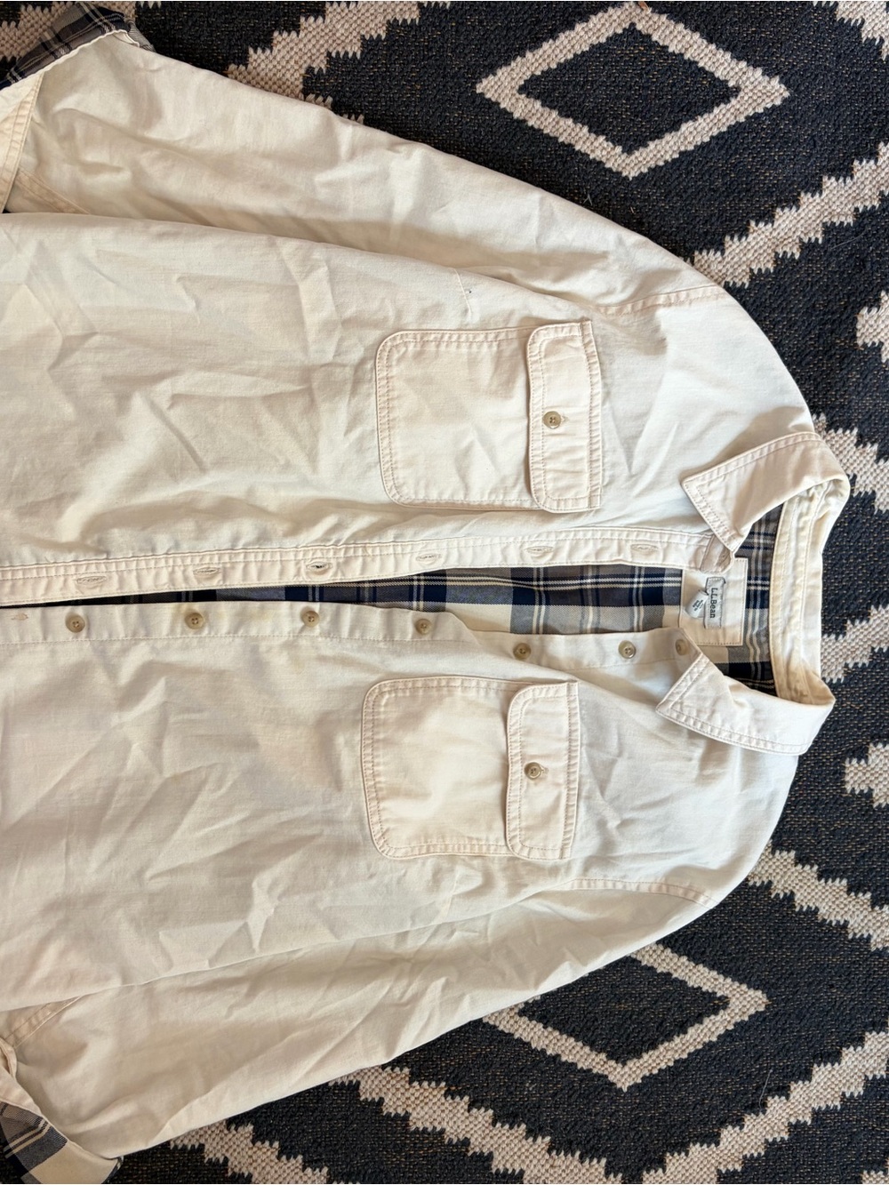 L.L. Bean Men's Cream Button-Front Shirt Jacket